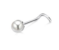 3mm Pearl Silver Curved Nose Stud NSKB-149p